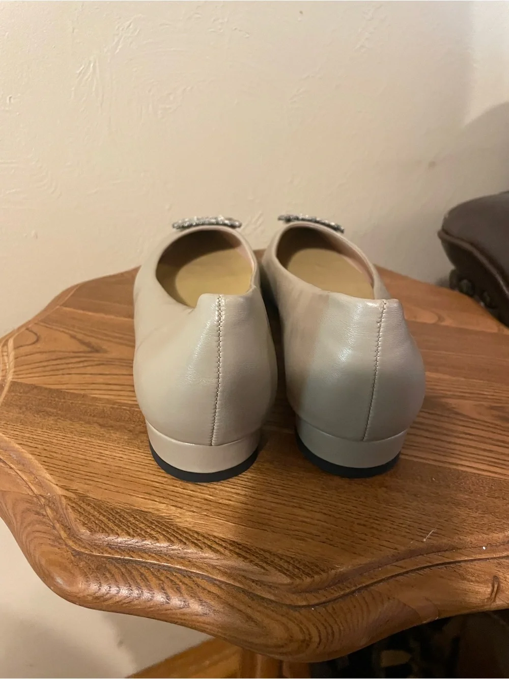 C. Paravano Taupe Pointed Toe Jeweled Flats